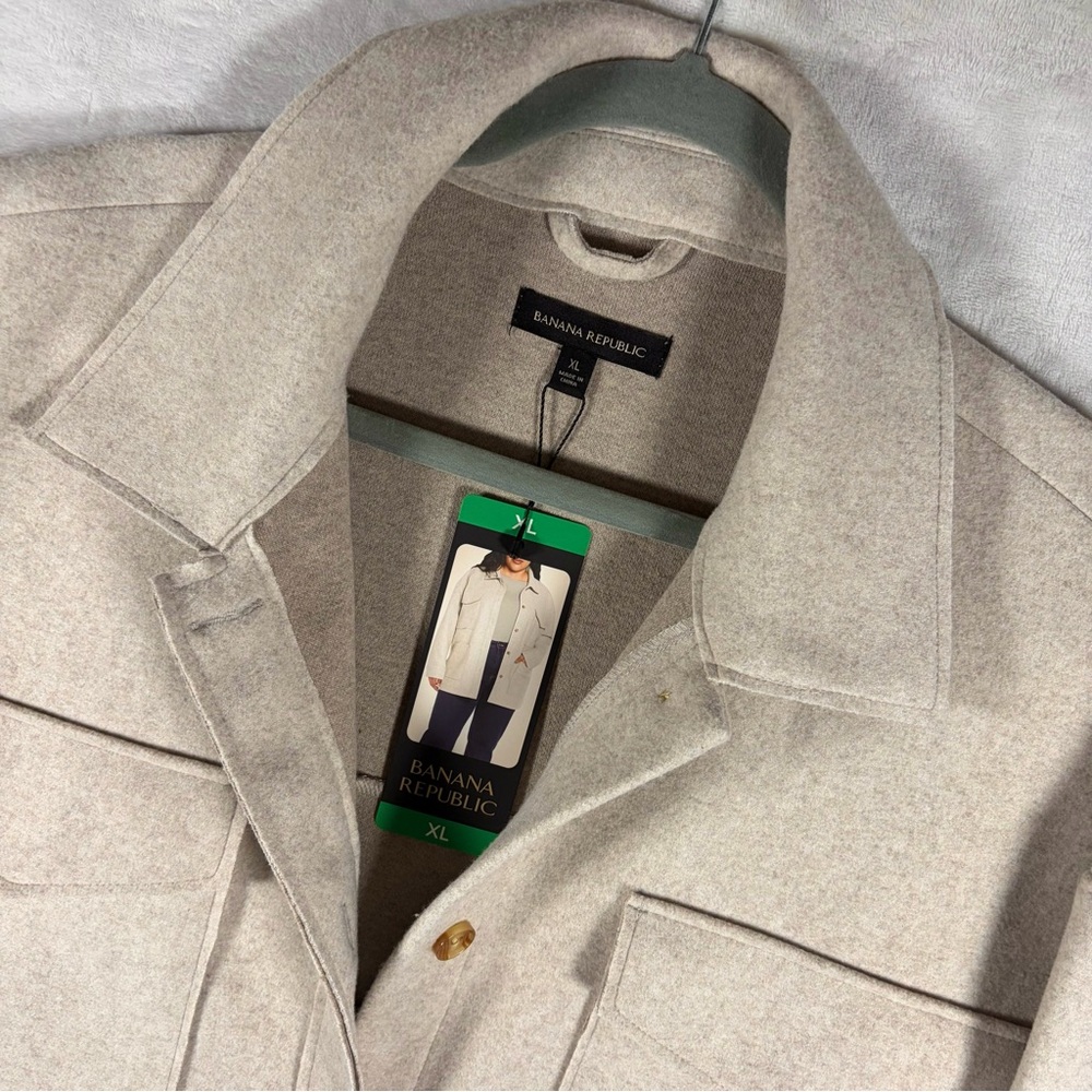 BANANA REPUBLIC Oversized Structured 4 Pocket Fleece Shacket Jacket Tan Beige XL - Picture 4 of 7